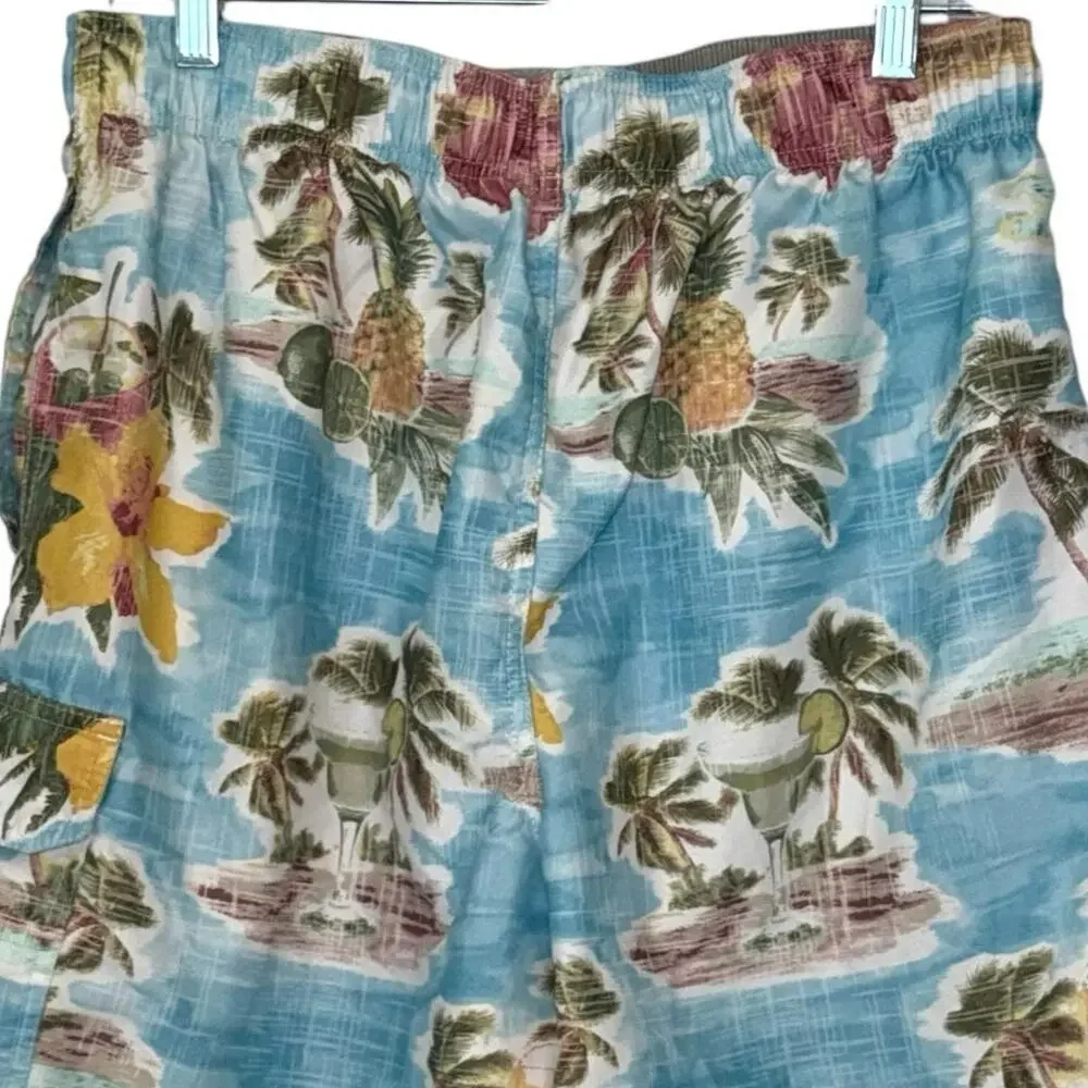 Croft & Barrow Swimsuit, Tropical Bathing Suit Swim Shorts Blue White Mens Large